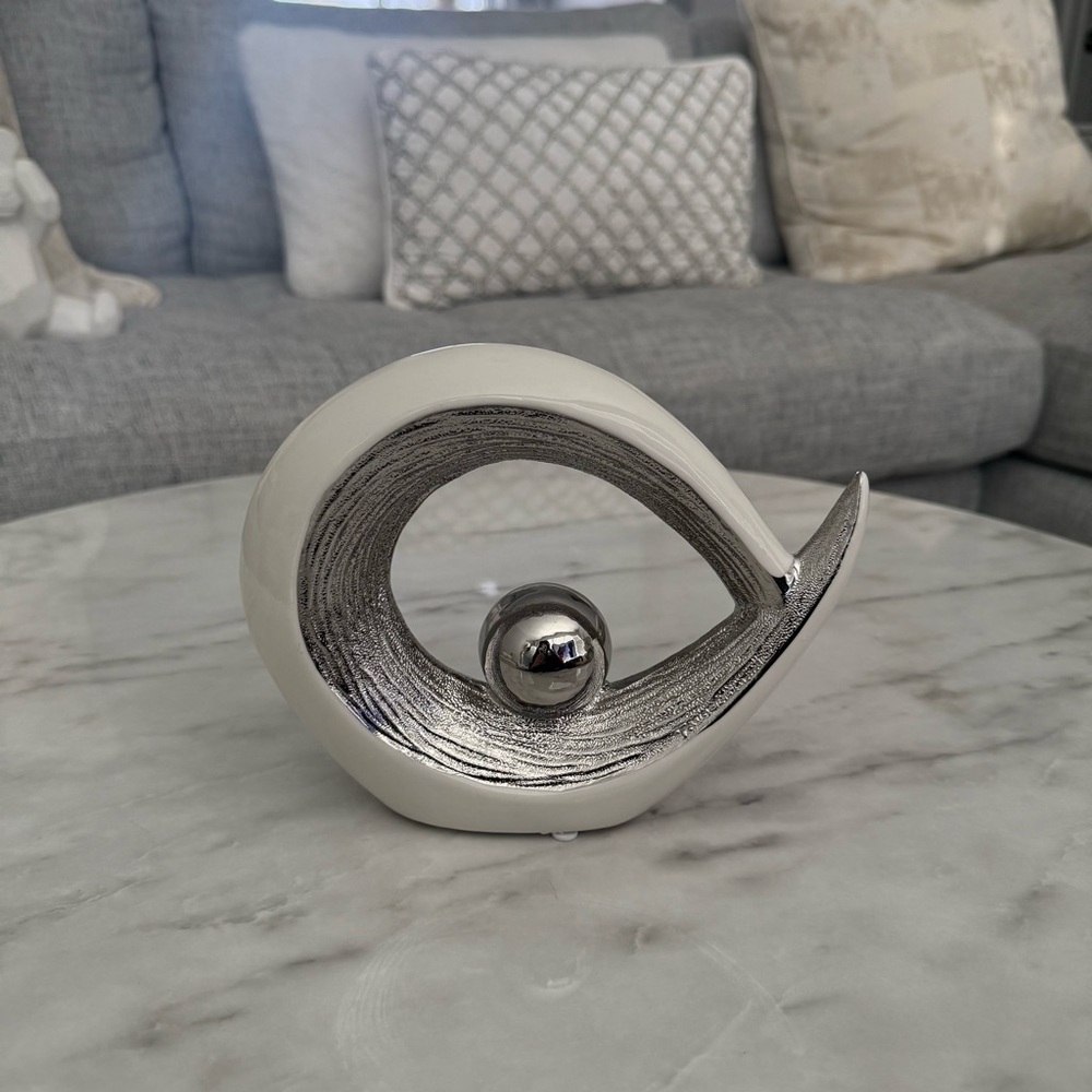 Silver and White Abstract Sculpture